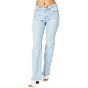 Women's Plus Light Wash Bootcut Jeans with Slit Hem Stretchy Cotton Blend